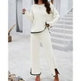 thumbnail image 5 of SWSMCLT Women's 2 Piece Outfits Dressy Long Sleeve Lounge Sets Knit Sweater Top Wide Leg Pants Holiday Casual Pant Suits Tracksuits White Medium, 5 of 5