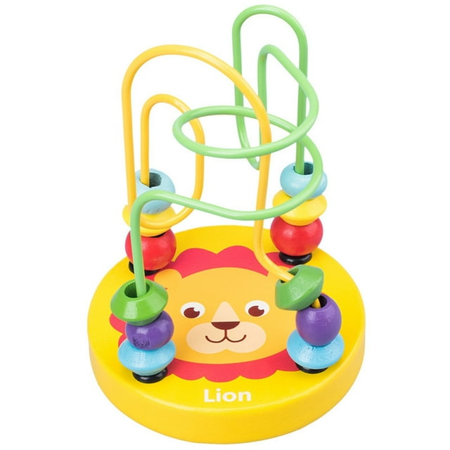 Wooden Mini Animal Round Bead Maze Toy Early Education Color Learning Counting Game For Toddlers Lion Design 12X9X9Cm C