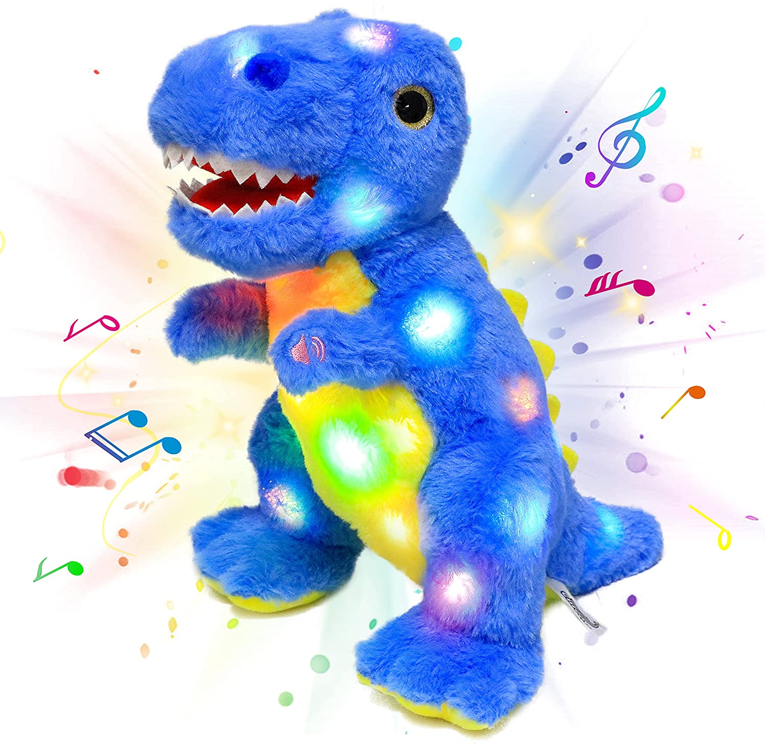 LED Musical TRex Blue Stuffed Dinosaur Light up Singing Plush Toy