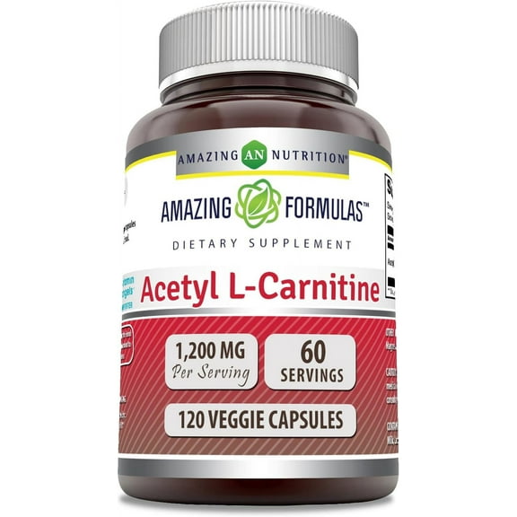 Amazing Formulas Acetyl L-Carnitine 1200 Mg Per Serving 120 Veggie Capsules Supplement | Non-GMO | Gluten Free | Made in USA | Suitable for Vegetarians