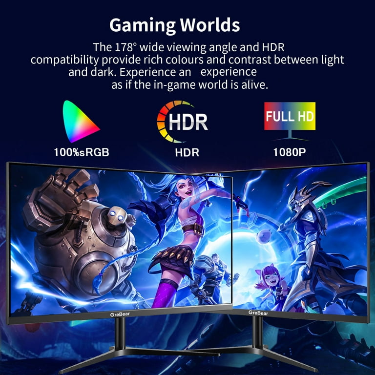 Grebear Gaming Monitor 27 Inch 165Hz 1ms PC Gaming Computer