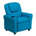 thumbnail image 1 of Contemporary Turquoise Vinyl Kids Recliner with Cup Holder and Headrest, 1 of 9