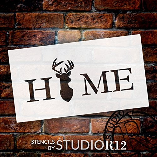 home stencil with deer antlers studior12 modern country word art