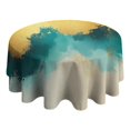 thumbnail image 4 of Teal and Gold Marble Abstract Waves Pattern Round Tablecloth 60"x60",Wrinkle Wipeable Table Cloth for Kitchen Dining Room Picnic Patio Party, 4 of 6