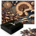 thumbnail image 3 of Ambesonne Earthy Boho Jigsaw Puzzle Durable Cardboard, Gothic Woods Waves Sun, 1000 pcs, Dark Slate Blue Cinnamon, 3 of 5