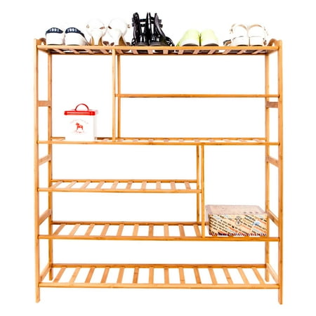 Freestanding Wood Grill Bamboo Shoe Rack, 6-Tier Free Standing Shoe Shelf Storage Organizer Shelves for Hallway Kitchen Bathroom Patio Garden Plant Flower Pot Display Stand Indoor/Outdoor, I5870 ()