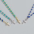 thumbnail image 4 of GKNET Boho 925 Sterling Silver Tiny Cross Cz Paved Pendant Necklace F0982-D - Gold with Deep Blue Beads, 4 of 9