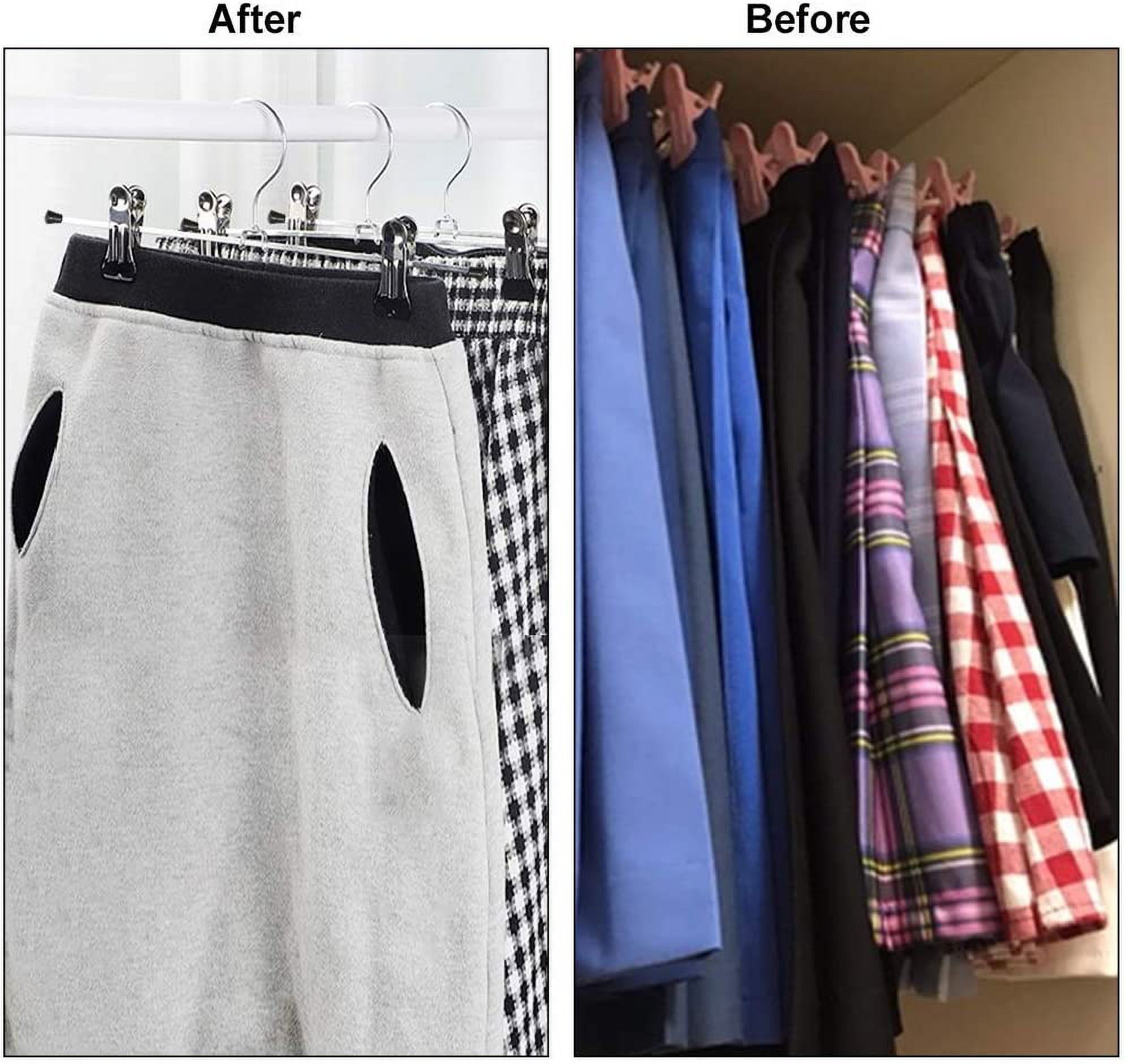 Pants Hangers with Clips, Heavy Duty , Adjustable Metal Pants Hanger, Skirt Hangers for Women Space Saving Hangers for Jeans Closet Organizers and Storage