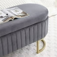 thumbnail image 5 of 50" Storage Ottoman Bench with 300lb Seating, Velvet Upholstered Entryway Bench with Golden Metal Legs, Flip Top Oval Foot Rest Long Stool for Sofa Couch End of Bed Bedroom Living Room Window, Grey, 5 of 6