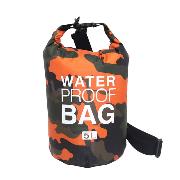 Yuarrent Bolsa de natación impermeable de 15/20L/30L, de saco seco, colores de camuflaje, pesca, canotaje, kayak, almacenamiento, bolsa de Deportes acuáticos camuflaje naranja 19x40cm