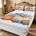 thumbnail image 5 of Erosebridal Pumpkin Truck Queen Sheets 4 Pieces,Fall Farm Queen Sheet Sets,White Blue Orange,1 Flat Sheet, 1 Fitted Sheet and 2 Pillowcases, 5 of 6