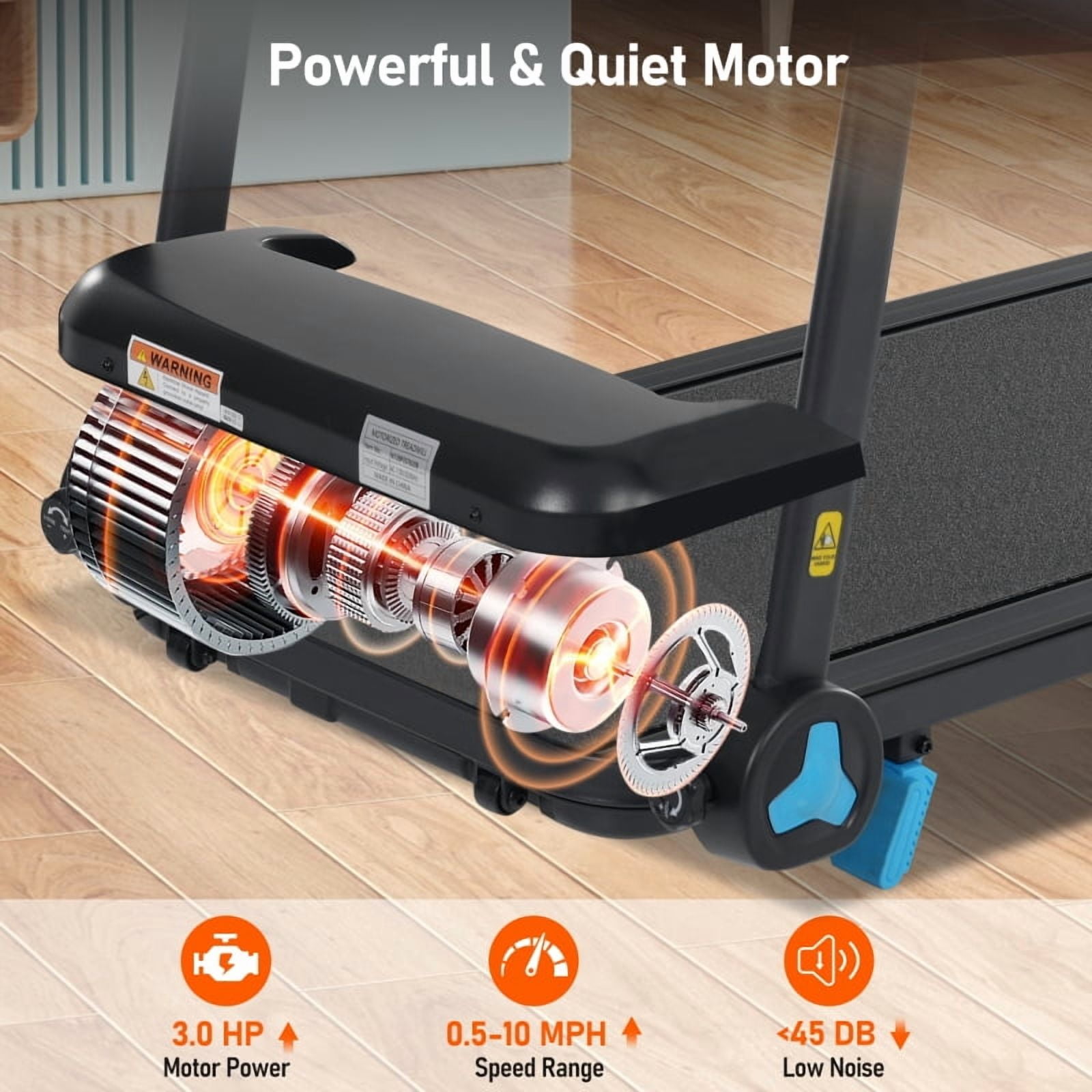 3.0HP Quiet Foldable Treadmills with Incline for Home, 10.0MPH 300 LBS Weight Capacity Home Exercise Equipment Treadmills with Heart Rate Sensors,Type C &   USB Charge Station ,Bluetooth