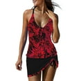 thumbnail image 2 of Dyfzdhu Tankini Maillots de Bain pour Femmes 2 Pcs Maillots de Bain Imprimé Tendance Robe de Bain à Blocs de Couleur Rouge, 2 of 9