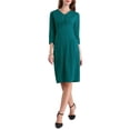 thumbnail image 2 of INSPIRE CHIC Vestido Lápiz de Manga 3/4 para Mujeres con Cuello en V y Pliegues en la Parte Frontal, Vestido Vintage para Trabajar, Vestido Sheath M Azul Verde, 2 of 5