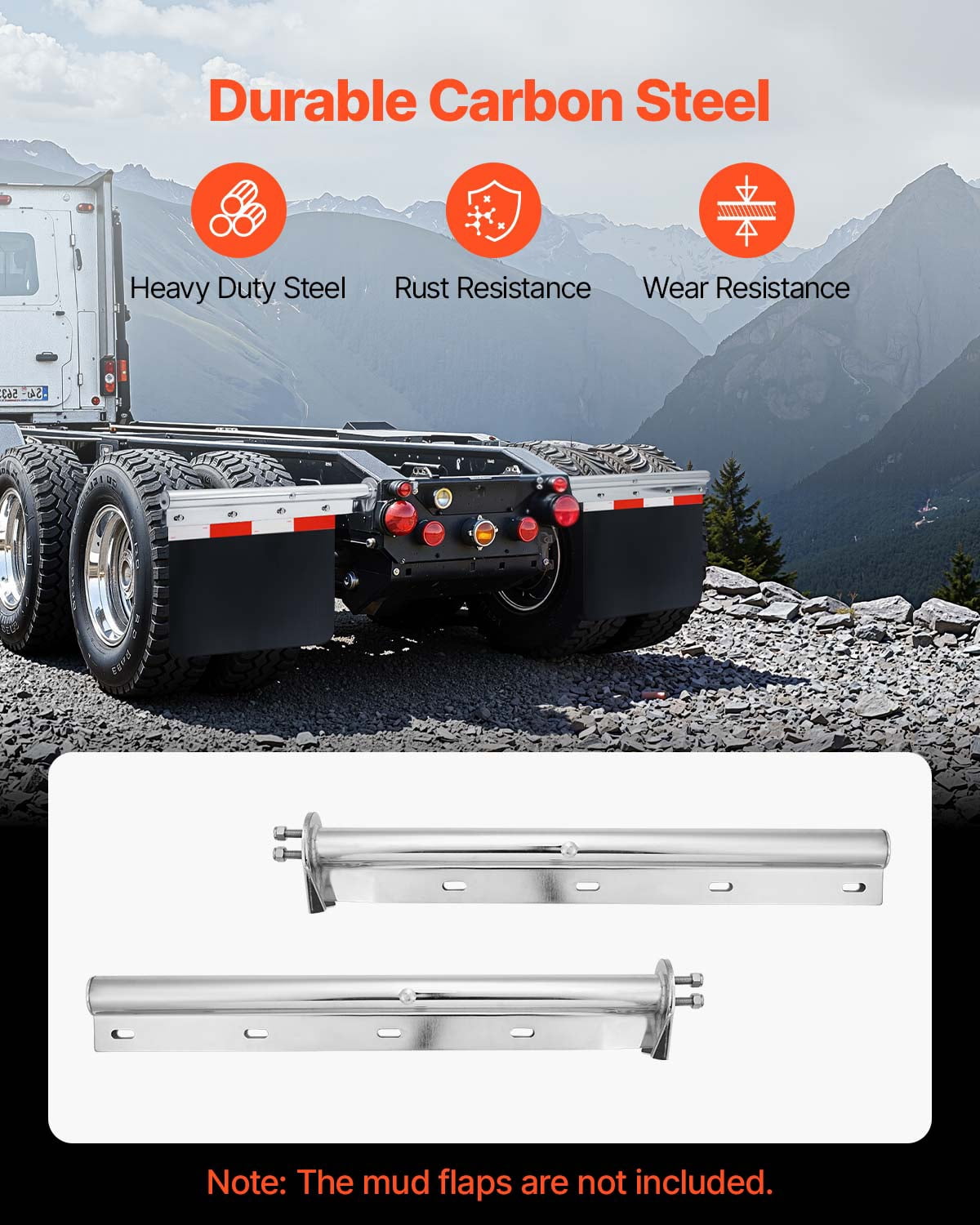 VEVOR Chrome Straight Spring Loaded Mud Flap Hangers, 1-1/8" Bolt Spacing Mudflap Hangers for Semi Trucks, 1 Pair Heavy Duty Semi Truck Mud Flap Hanger Set with Reflective Strips, Silver