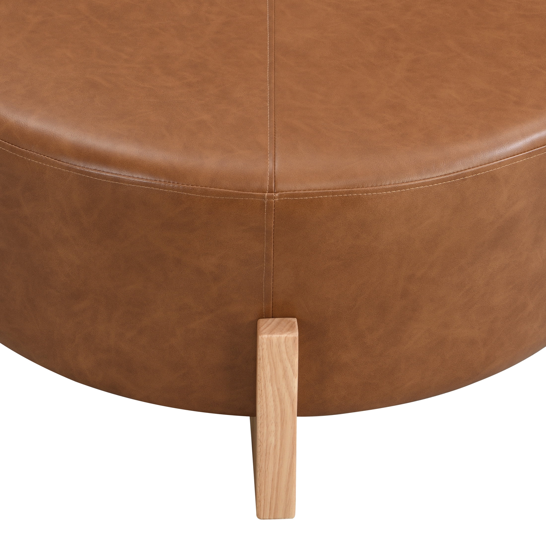 Christopher Knight Home Modern 34" Round PU Leather Ottoman with Solid Wood Legs, Multi-Functional Footstool & Coffee Table, Brown