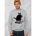 thumbnail image 2 of Black Cat Creepy Crazy Eyes Halloween Shirt Crewneck Sweatshirt, 2XL, H. Grey, 2 of 6
