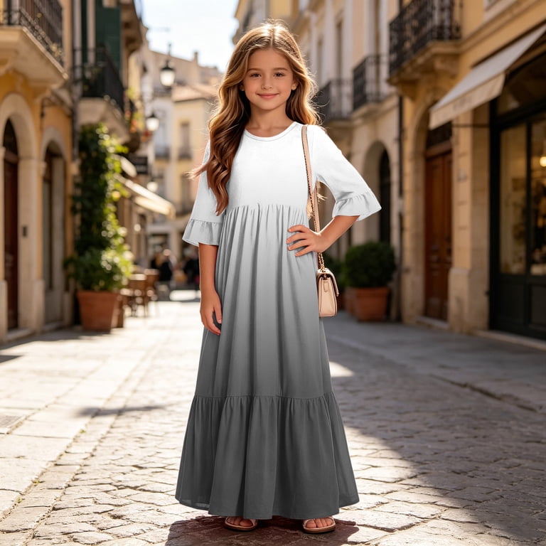 Girls Vintage Short Sleeve A-Line Wedding Party Maxi Junior Bridesmaid Dress for Kids Green 11-12 Years