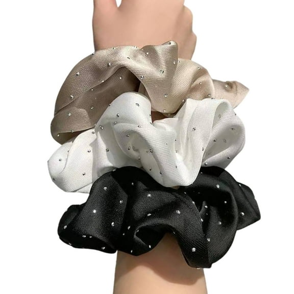 lixuesong 3PCS Elegant Rhinestones Embellished Hair Scrunchies For Women Soft Ponytail Holder Stylish Stretchable Hair Tie