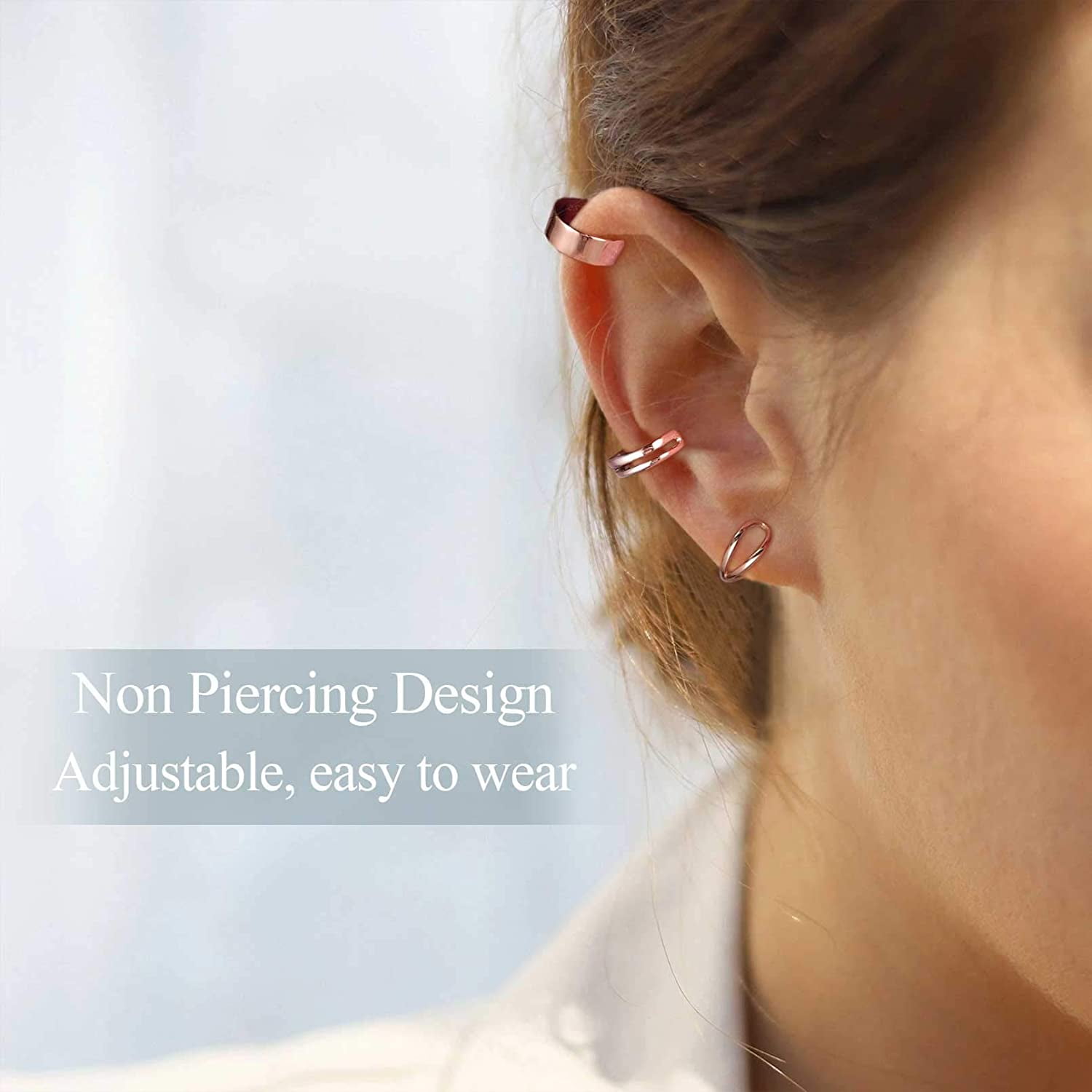 ChicSilver 4 PCS S925 Sterling Silver Criss Cross Ear Clips Non Piercing Earrings Sets Ear Cuff Cartilage Earring for Women(Rose Gold) | Clearance