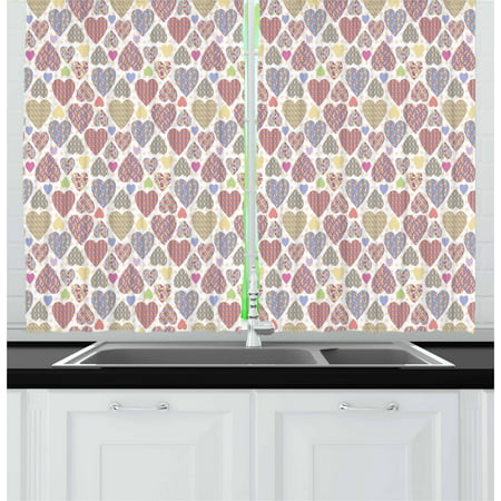 Love Curtains 2 Panels Set, Colorful Hearts with Ornamental Mosaic Patterns Love and Affection Best Wishes Theme, Window Drapes for Living Room Bedroom, 55W X 39L Inches, Multicolor, by (Best Windows For Bedroom)