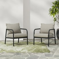 Aluminum Outdoor Club Chairs with Padded Cushions, Beige Black, Set of 2