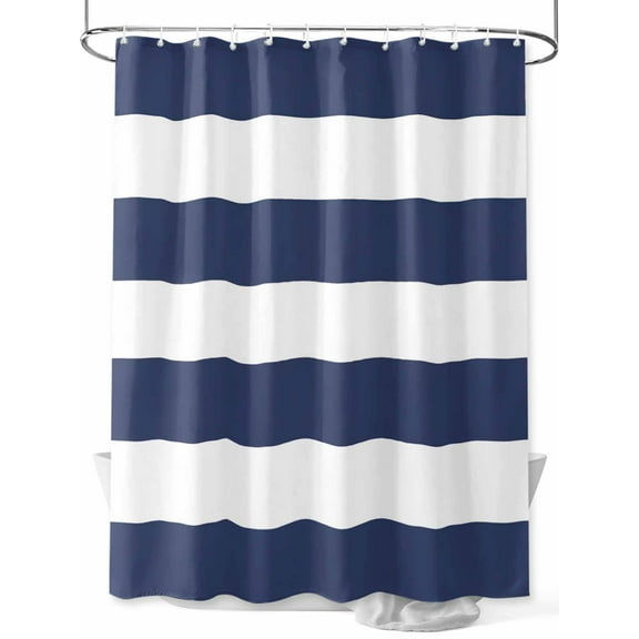 Navy Blue Stripe Shower Curtain, Simple Style Striped Blue and White Waterproof Shower Curtain Set with 12 Hooks Lightweight Washable Fabric Shower Curtains for Bathroom 72x72 Inches