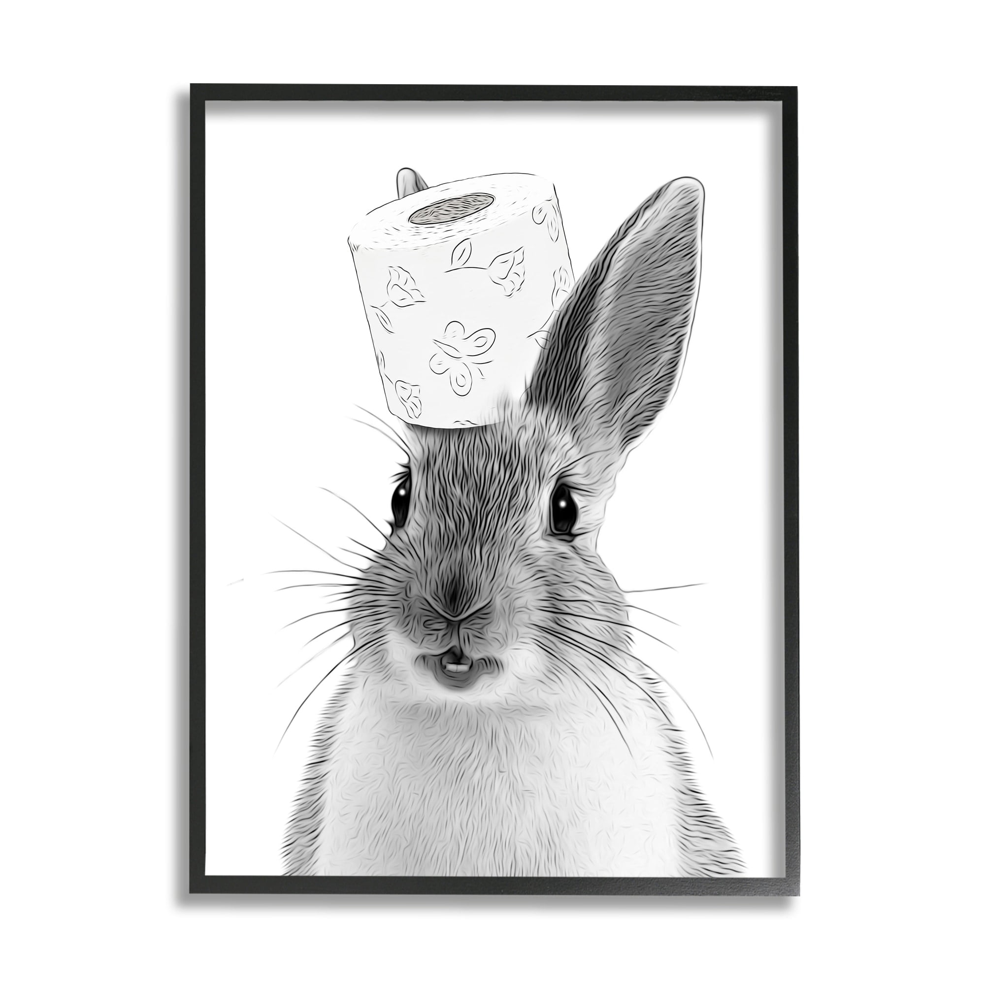 Stupell Industries Rabbit & Toilet Paper Bathroom Animals & Insects Painting Black Framed Art Print Wall Art