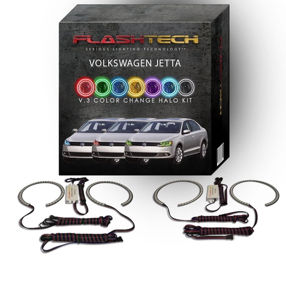 Flashtech RGB Multi Color Changing LED Halo kit for 2011-2016 Volkswagen Jetta Headlights