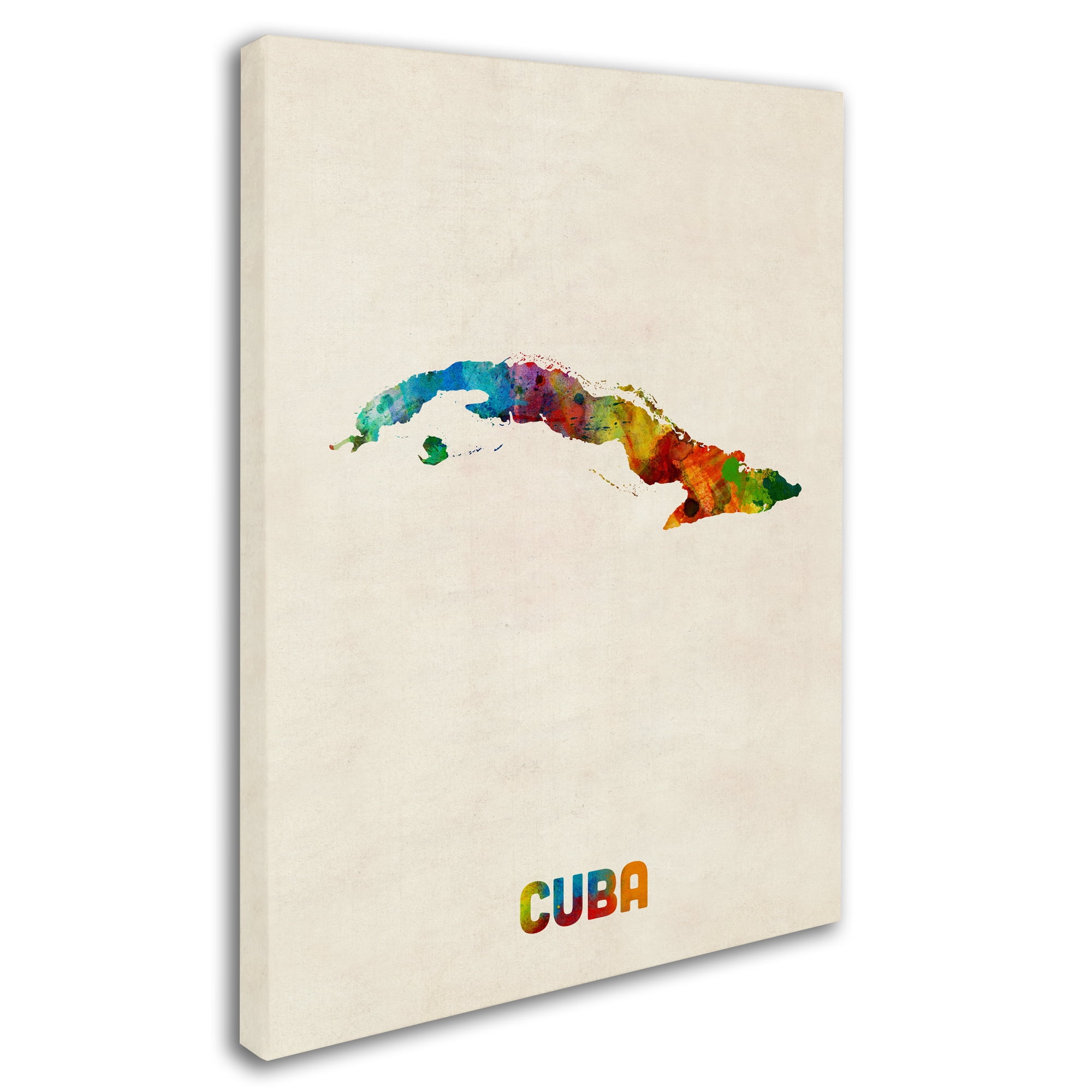 Trademark Fine Art ''Cuba Watercolor Map'' by Michael Tompsett 35' x 47' Canvas Art (MT0737-C3547GG)