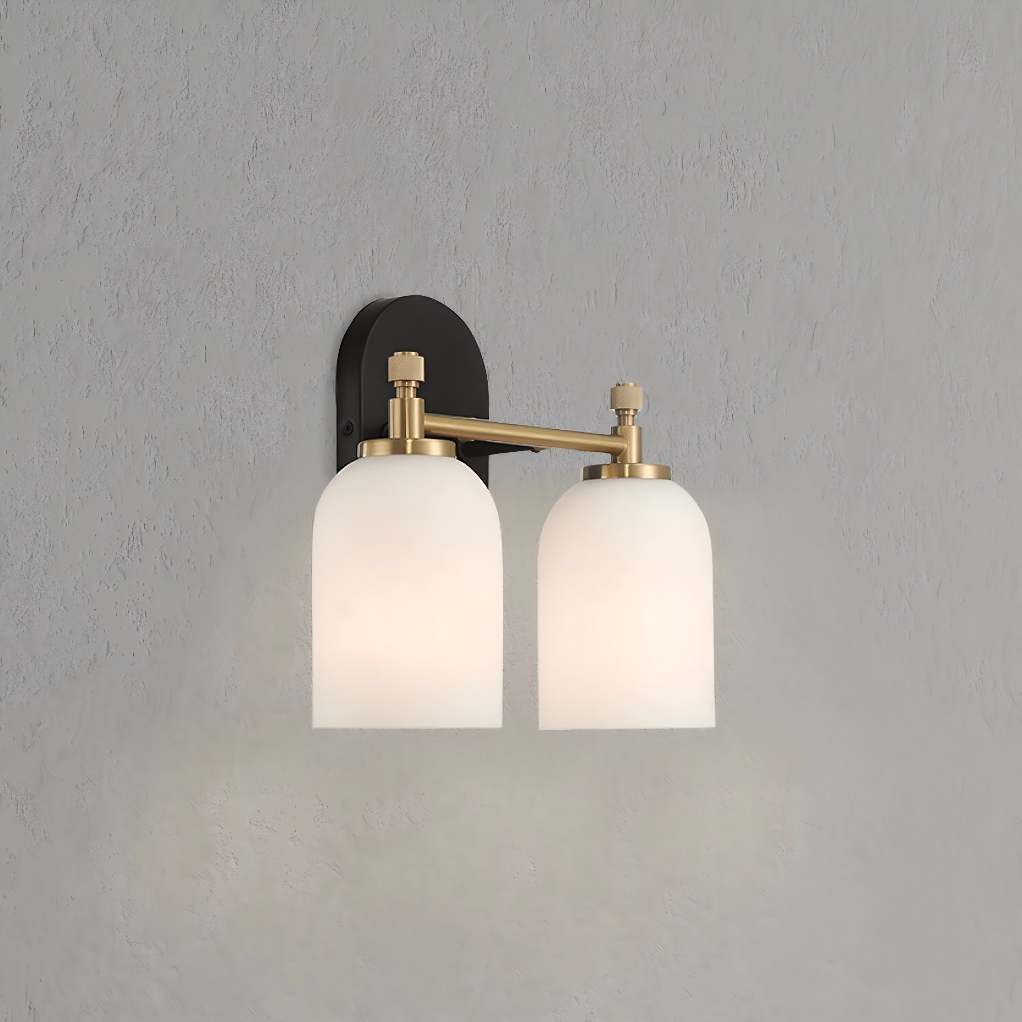 Noaman Vortex Traditional Style Two Lights Vanity Over Bathroom Mirror Wall Sconce with White Frosted Glass, 12.25"W x 10.125"H x 5.5"E, Black/Gold/White