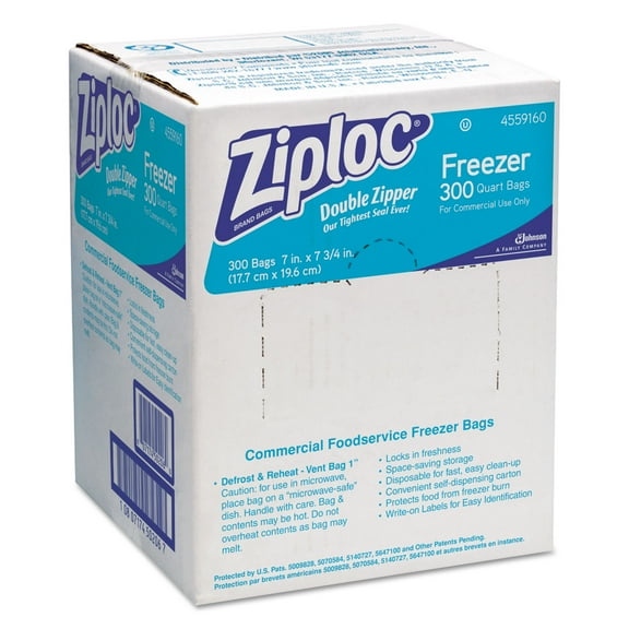 Ziploc Double Zipper Freezer Bags 1qt 2.7mil 7 x 7 3/4 Clear w/Label 300/Carton 696187