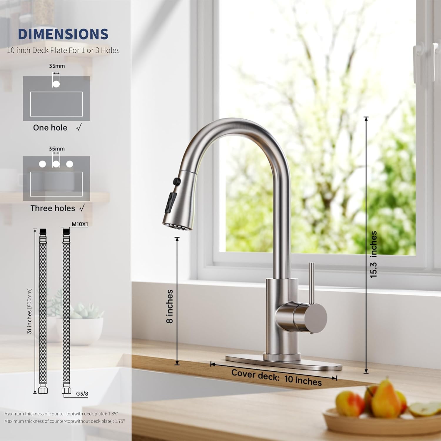 YUNMEIY Kitchen Faucet with Pull Down Sprayer,Brushed Nickel Kitchen Sink Faucet 1-3 Hole Single Handle High Arc Stainless Steel Commercial Modern Kitchen Faucets for RV,Laundry,Bar,Utility,Farmhouse
