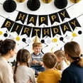 thumbnail image 3 of Tripumer Happy Birthday Banner Set, Black Gold Party Decor with Honeycomb Balls, Star Streamers & Dot Garland, All-in-One Supplies for Indoor Outdoor Use, 3 of 10