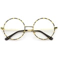 thumbnail image 2 of zeroUV Unisex Retro Lennon Style Mid Size Metal Frame Clear Lens Round Glasses 51mm (Tortoise-Gold / Clear) - 51mm, 2 of 5