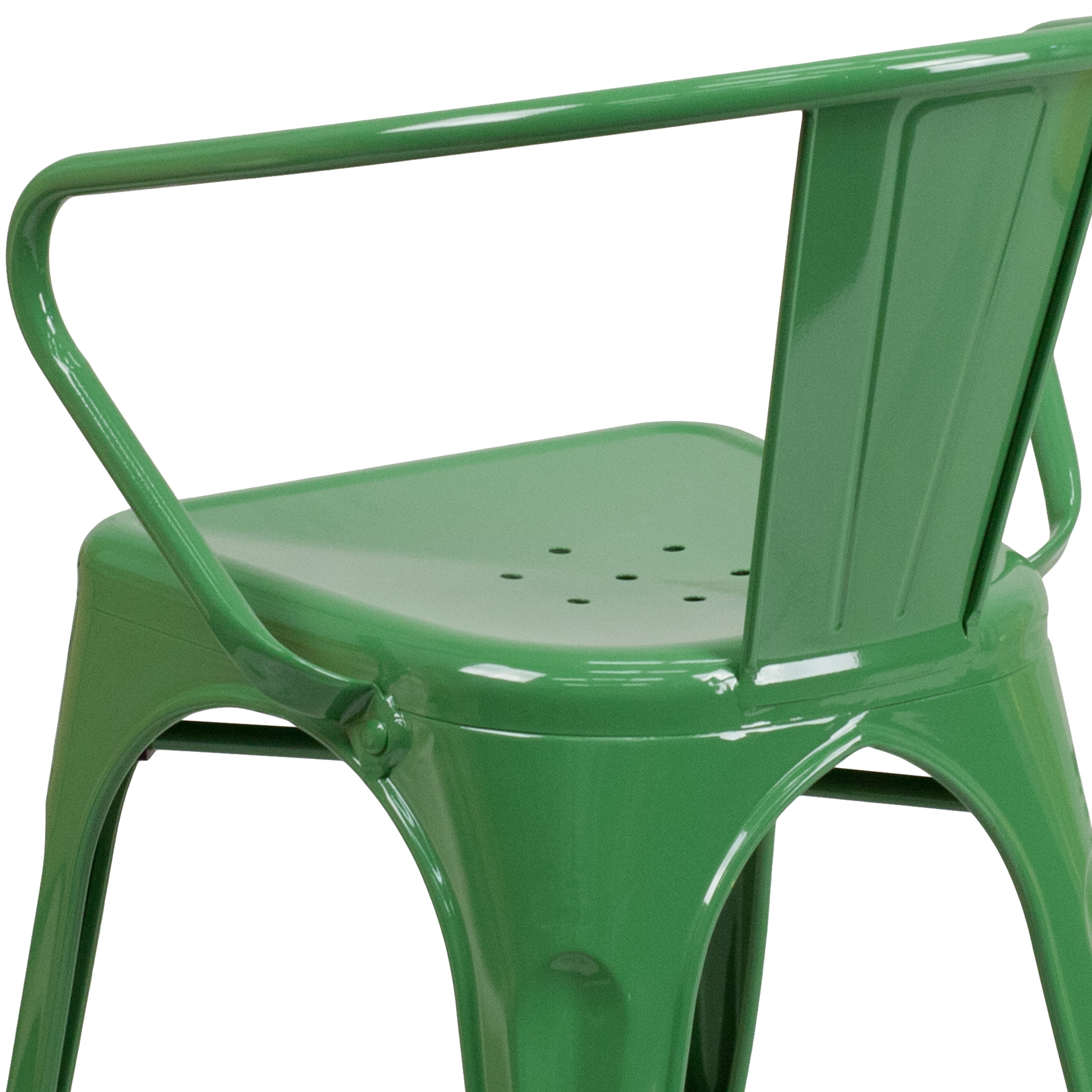 Flash Furniture Commercial Grade Green Metal Indoor-Outdoor Chair with Arms
