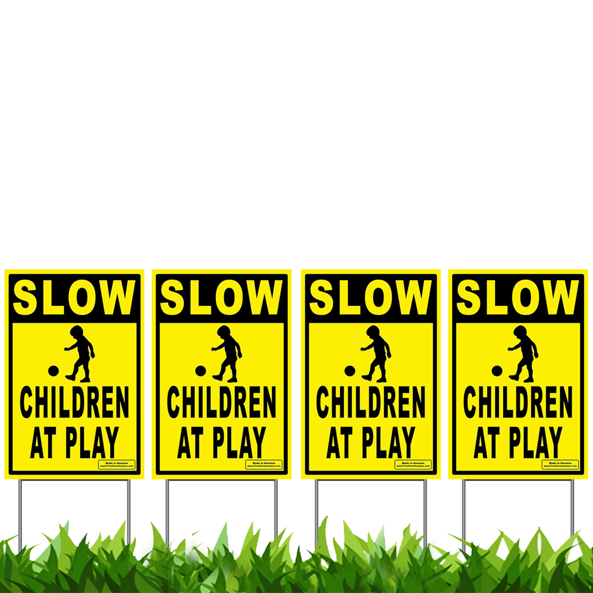 Children at Play Caution Yard Sign Kit w/Metal Stake Vibe Ink 12" x 18" Slow 