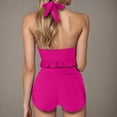 thumbnail image 5 of UTSJKR Women's 2 Piece Tankini Set Two Piece Ruffle Bathing Suits Beach Fashion Ruched Halter Swimsuits with Shorts Hot Pink L, 5 of 5