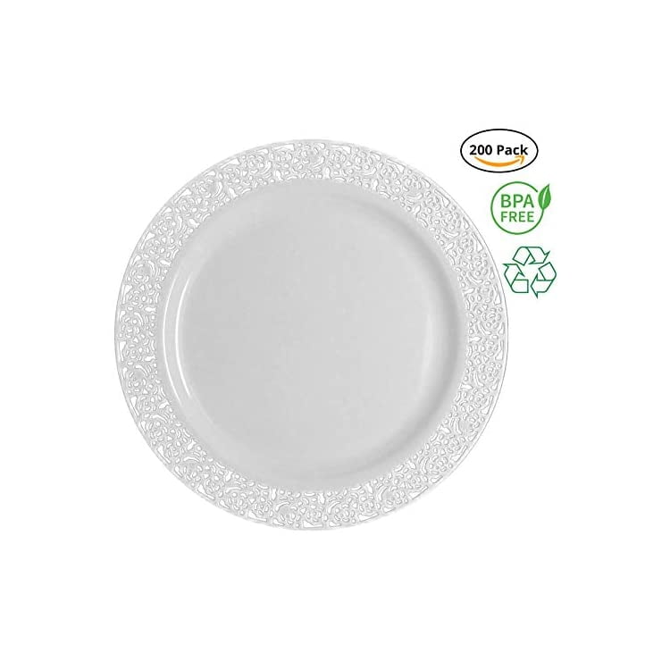 Party Joy 200Piece Royale White Plastic Plate Set (200) Dinner Plates