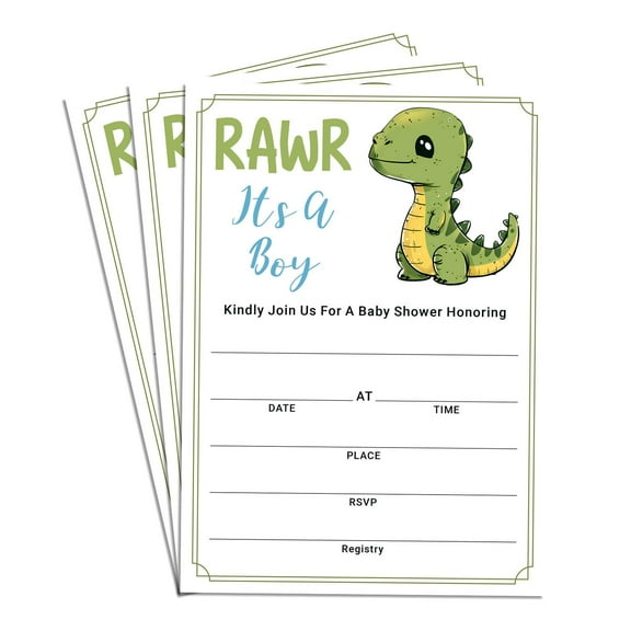 Rawr It's A Boy Elegant Baby Shower Invitations 25-Pack Cardtock Gender-Neutral Designs Perfect for Baby Boy Shower Theme 4x6 in
