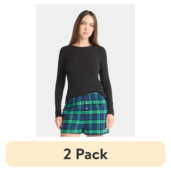 (2 pack) No Boundaries Crewneck Tee with Long Sleeves, Women's & Women's Plus XXS-4X