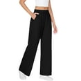 thumbnail image 5 of AINIYS Women's Wide Leg Knit Pants Elastic Waist Flowy Trousers for Casual Street Daily Wear Black L, 5 of 9