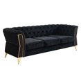 thumbnail image 5 of Chesterfield Button Tufted Velvet Sofa, 3 Seats Upholstered Couch With Gold Metal Legs For Living Room Office Apartment, 5 of 11