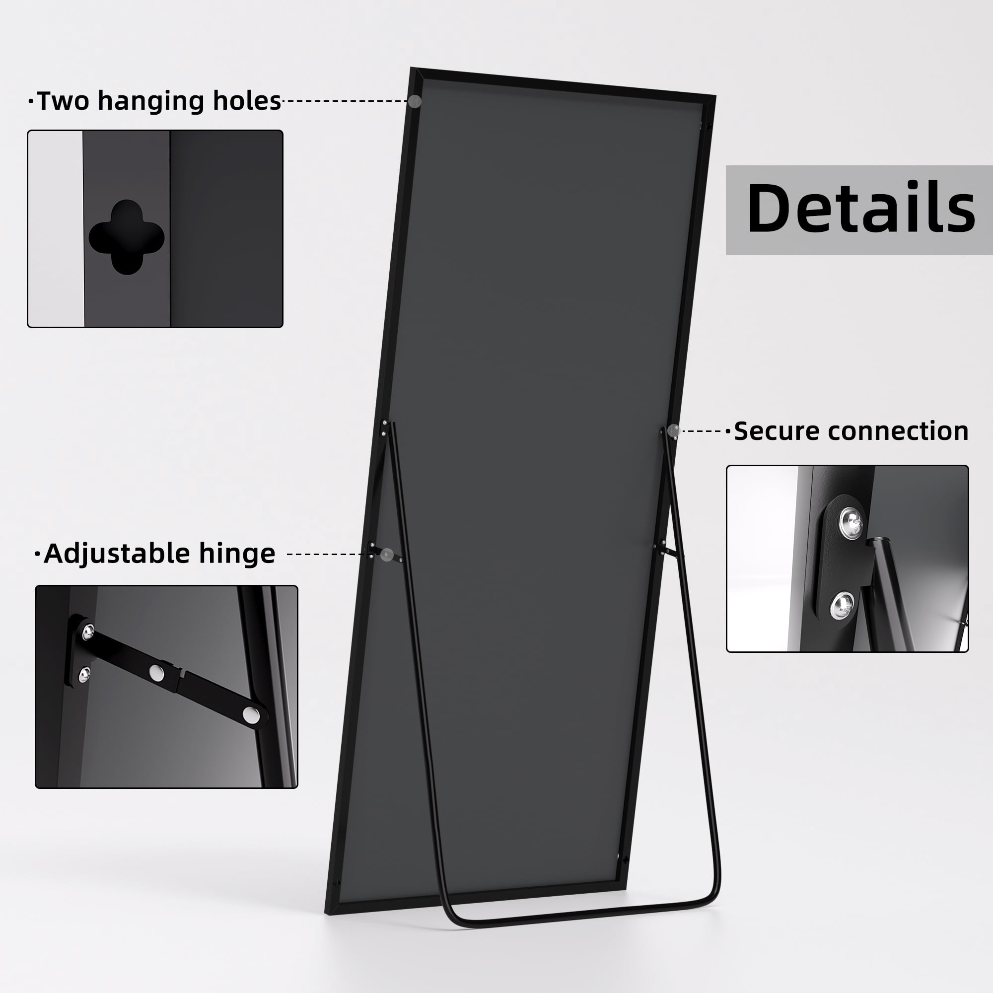 MAYEERTY 59" x 28" Black Modern Rectangle Full Length Floor Mirror