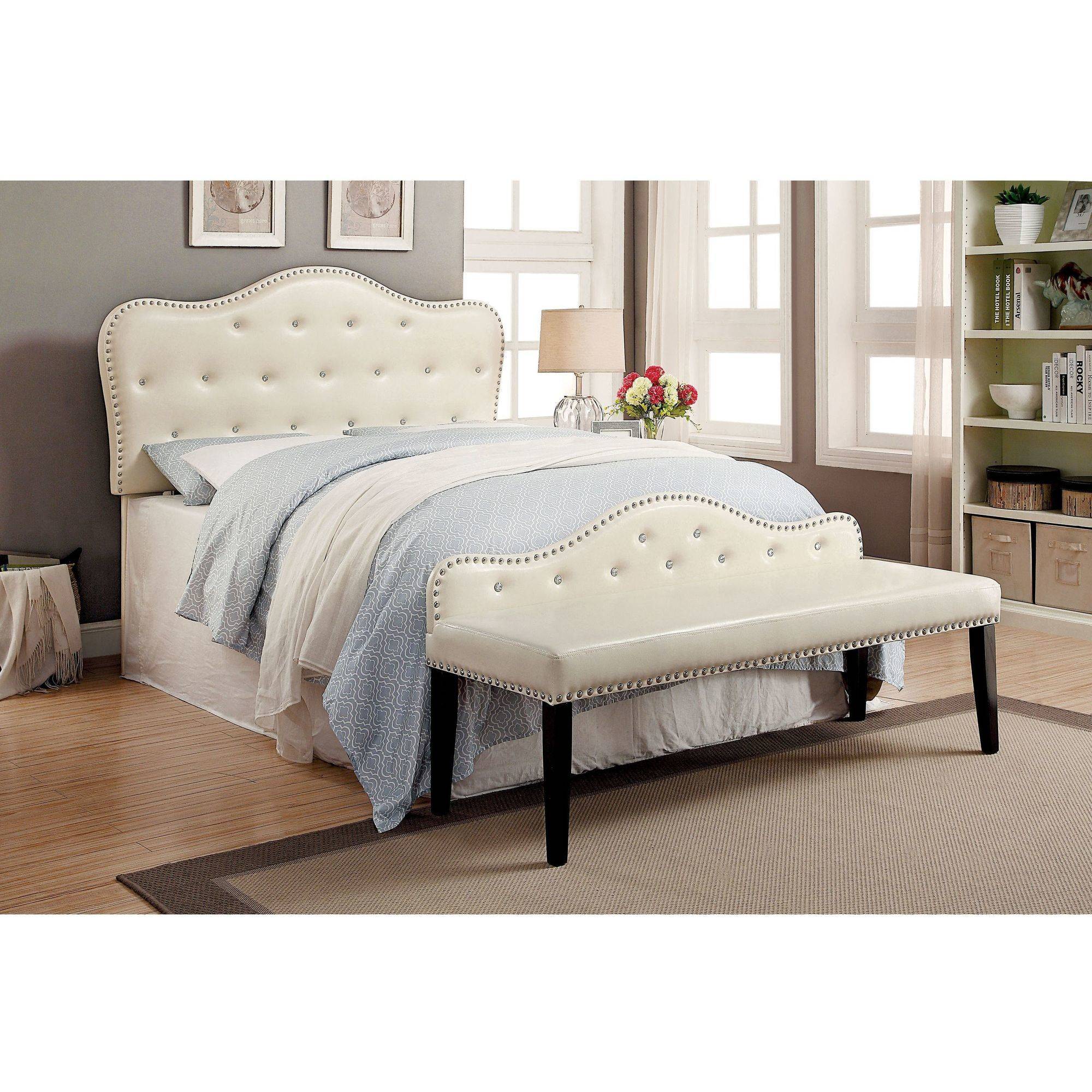 Furniture of America Amari Faux Leather Headboard, Full/Queen, Ivory