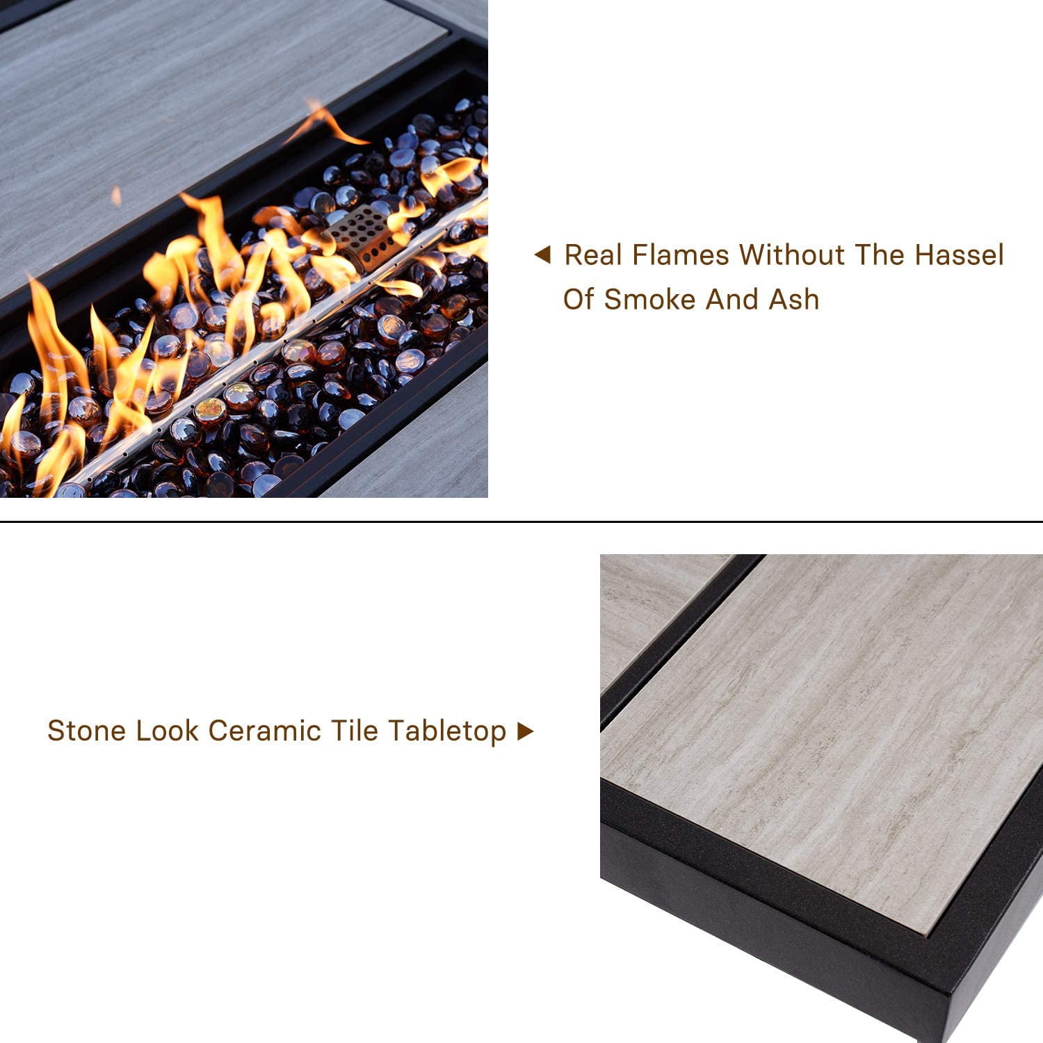 Propane Fire Pit Table with Cover/Lid for Patio, 43 inch 50,000 BTU, All-weather Resin Wicker/Rectangle