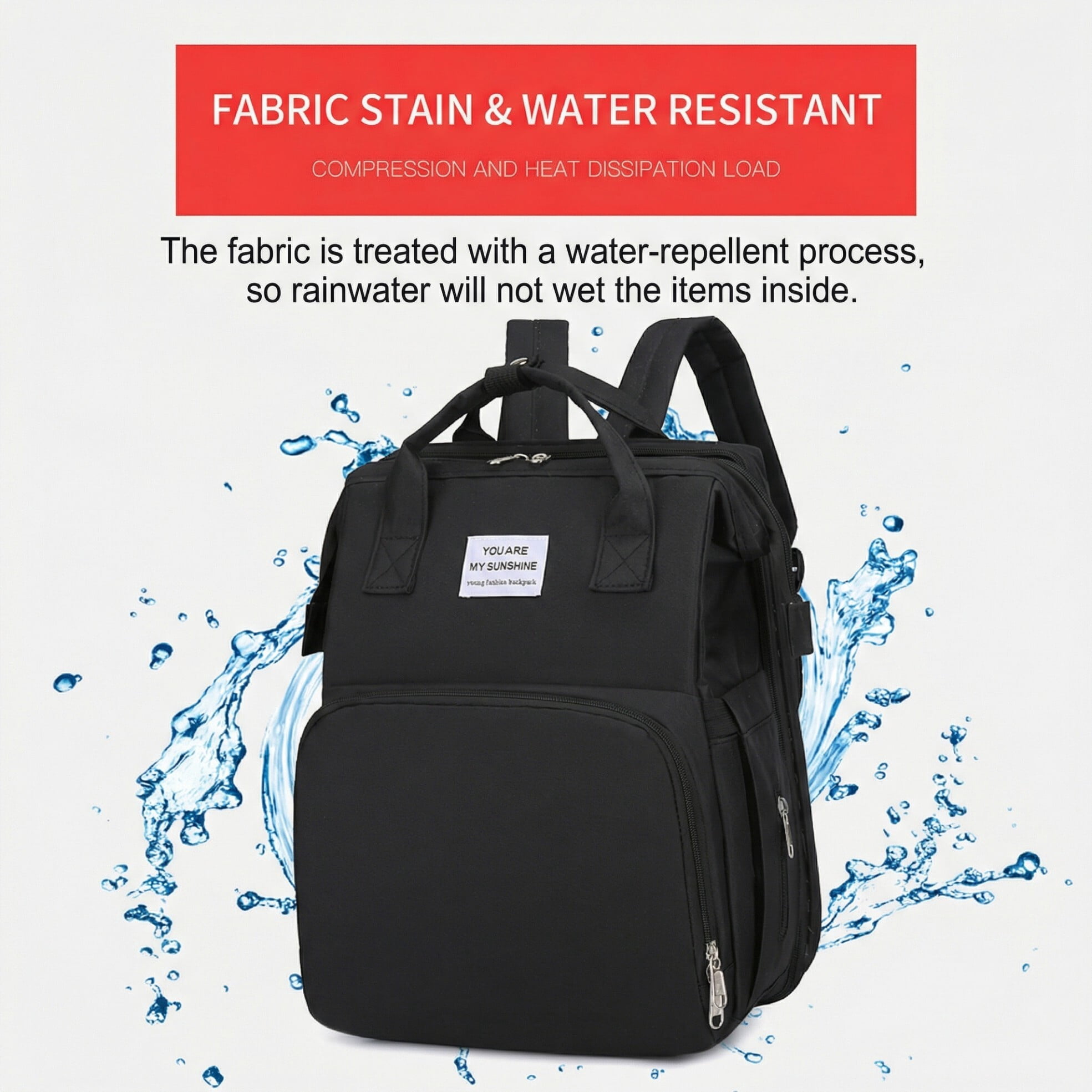Baby diaper bag, backpack-style diaper bag, large waterproof baby bag, baby travel bag, with diaper pad and USB charging port, a great baby christening gift for mom, black.