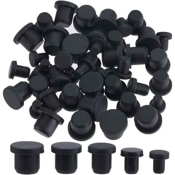 50Pcs 5 Style Silicone Hole Plugs Snap in Hole Plugs Post Pipe Insert End Caps for Furniture Fencing Round Black 8~13x7~10mm 10pcs/style DIY