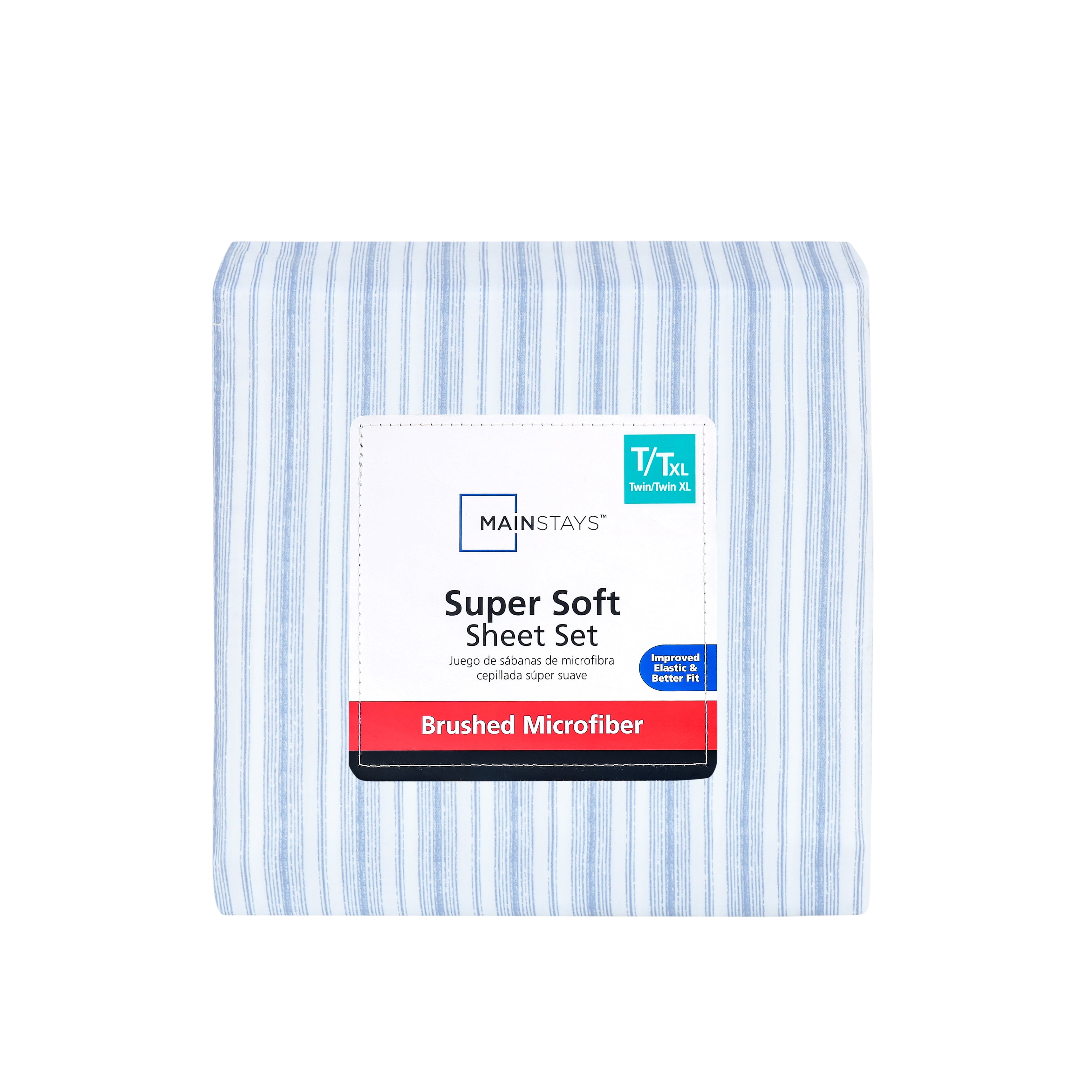 Mainstays Super Soft Brushed Microfiber Bed Sheet Set, Blue Stripe, Twin-XL, 3 Piece
