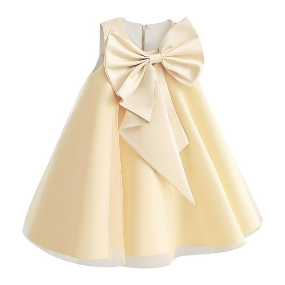 Fesfesfes Solid Color Camisole Dress for Girls Sleeveless Performance Dress with Front Bowknot Pageant Formal Dress for Comfortable and Stylish Wear(Beige,5 Years)